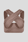 Coffee Sexy Solid Color Hollow Out Tops