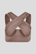 Coffee Sexy Solid Color Hollow Out Tops