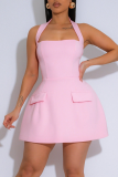 Pink Sexy Solid Color Patchwork Halter A Line Dresses