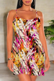 Colour Sexy Geometric Print Contrast U Neck Printed Dresses
