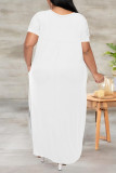 Black Casual Solid Color Slit V Neck Short Sleeve Plus Size Dresses