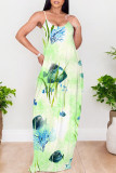Nude Pink Casual Floral Print Pocket Contrast O Neck Printed Dresses