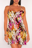 Colour Sexy Geometric Print Contrast U Neck Printed Dresses