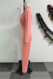 Coral Powder Casual Elegant Solid Color Hollow Out O Neck Regular Jumpsuits