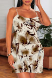Colour Sexy Geometric Print Contrast U Neck Printed Dresses