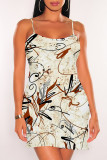 Colour Sexy Geometric Print Contrast U Neck Printed Dresses