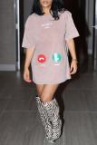 Pink Casual Daily Print Basic O Neck T-shirt Dresses