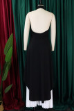 Blue White Casual Solid Color Backless Ruched Irregular Halter Sleeveless Two Pieces