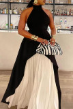 Blue White Casual Solid Color Backless Ruched Irregular Halter Sleeveless Two Pieces