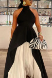 Blue White Casual Solid Color Backless Ruched Irregular Halter Sleeveless Two Pieces