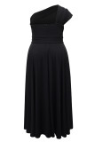 Purple Casual Solid Color Slit Oblique Collar Long Dresses