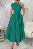 Purple Casual Solid Color Slit Oblique Collar Long Dresses