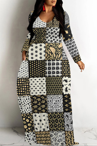 Multicolor Casual Geometric Print Pocket Contrast O Neck Printed Dresses