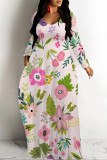 Purple Casual Flowers Print Pocket Contrast O Neck Printed Dresses