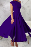 Purple Casual Solid Color Slit Oblique Collar Long Dresses