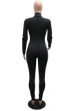 Black Sexy Nightclub Solid Color Hot Drill Turtleneck Skinny Jumpsuits