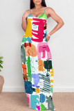 White Sexy Graffiti Print Pocket Contrast V Neck Printed Dresses
