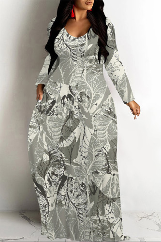 Light Green Casual Geometric Print Pocket Contrast O Neck Printed Dresses