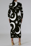 Pink Elegant Graffiti Print Butterfly Contrast O Neck Printed Dresses