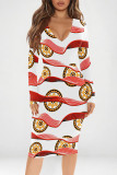 Multicolor Elegant Graffiti Print Contrast V Neck Printed Dresses