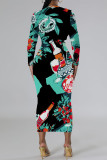 Pink Elegant Graffiti Print Butterfly Contrast O Neck Printed Dresses