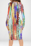 Multicolor Elegant Graffiti Print Contrast V Neck Printed Dresses