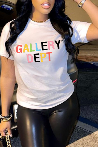 White Casual Letter Print O Neck T-Shirts