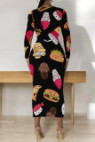 Pink Elegant Graffiti Print Butterfly Contrast O Neck Printed Dresses
