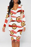 Multicolor Elegant Graffiti Print Contrast V Neck Printed Dresses