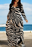 Zebra Casual Zebra Print Snakeskin Print Pocket Contrast O Neck Printed Dresses