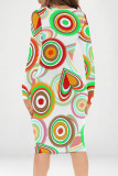 Multicolor Elegant Graffiti Print Contrast V Neck Printed Dresses
