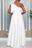 Watermelon Red Sexy Party Formal Solid Color Slit Oblique Collar Long Dresses