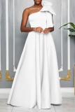 Watermelon Red Sexy Party Formal Solid Color Slit Oblique Collar Long Dresses