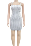 Apricot Sexy Solid Color Hot Drill Zipper Spaghetti Strap Sling Dresses