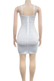 Apricot Sexy Solid Color Hot Drill Zipper Spaghetti Strap Sling Dresses