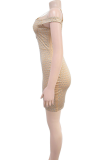 White Sexy Solid Color Patchwork Hot Drill Zipper Spaghetti Strap Sling Dresses