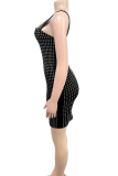 Apricot Sexy Solid Color Hot Drill Zipper Spaghetti Strap Sling Dresses