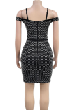 White Sexy Solid Color Patchwork Hot Drill Zipper Spaghetti Strap Sling Dresses