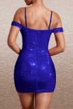 White Sexy Solid Color Patchwork Hot Drill Zipper Spaghetti Strap Sling Dresses