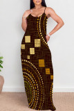 Ink Green Casual Geometric Print Pocket Contrast O Neck Printed Dresses