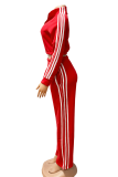 Green Casual Stripe Pocket Patchwork Zipper Zipper Collar Long Sleeve Two Pieces