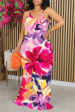 Blue Casual Graffiti Print Contrast O Neck Printed Dresses