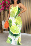 Orange Casual Fruit Print Contrast O Neck Printed Dresses