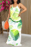 Orange Casual Fruit Print Contrast O Neck Printed Dresses