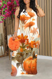 Orange Casual Fruit Print Contrast O Neck Printed Dresses