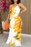 Orange Casual Fruit Print Contrast O Neck Printed Dresses