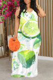 Orange Casual Fruit Print Contrast O Neck Printed Dresses