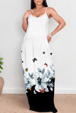 Light Green Sexy Floral Print Butterfly Pocket Contrast O Neck Printed Dresses