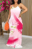 Orange Casual Fruit Print Contrast O Neck Printed Dresses
