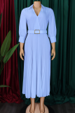 Ink Green Elegant Solid Color Patchwork With Belt Pleated V Neck Long Dresses
